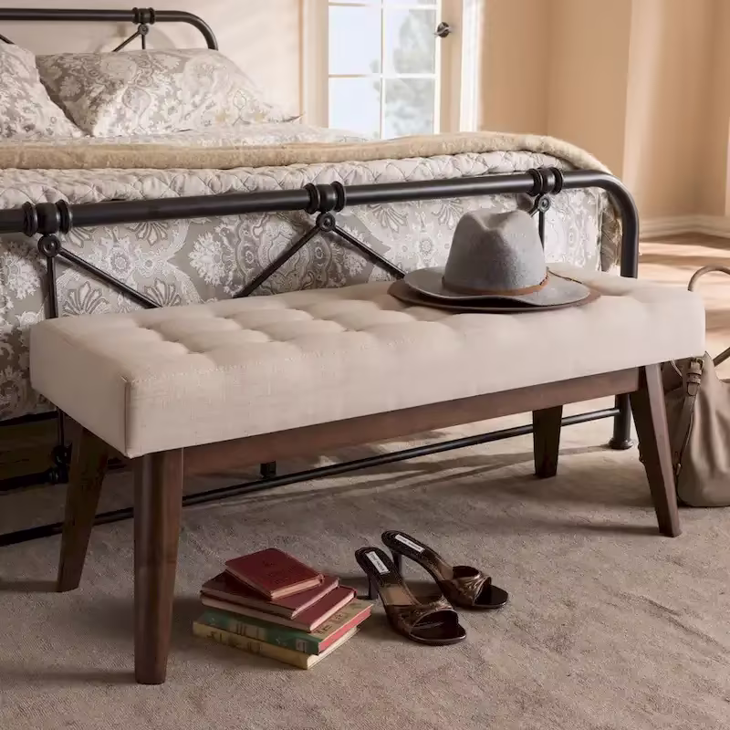 Baxton Studio Mid-Century Button-Tufted Fabric Bench