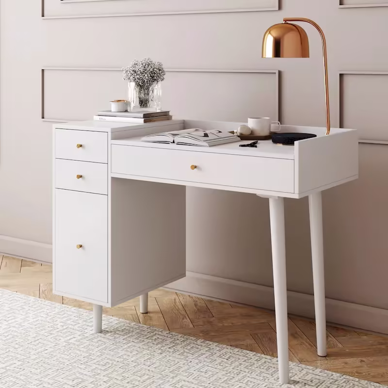 Nathan James Daisy Modern Farmhouse Desk with Storage and Brass Accents