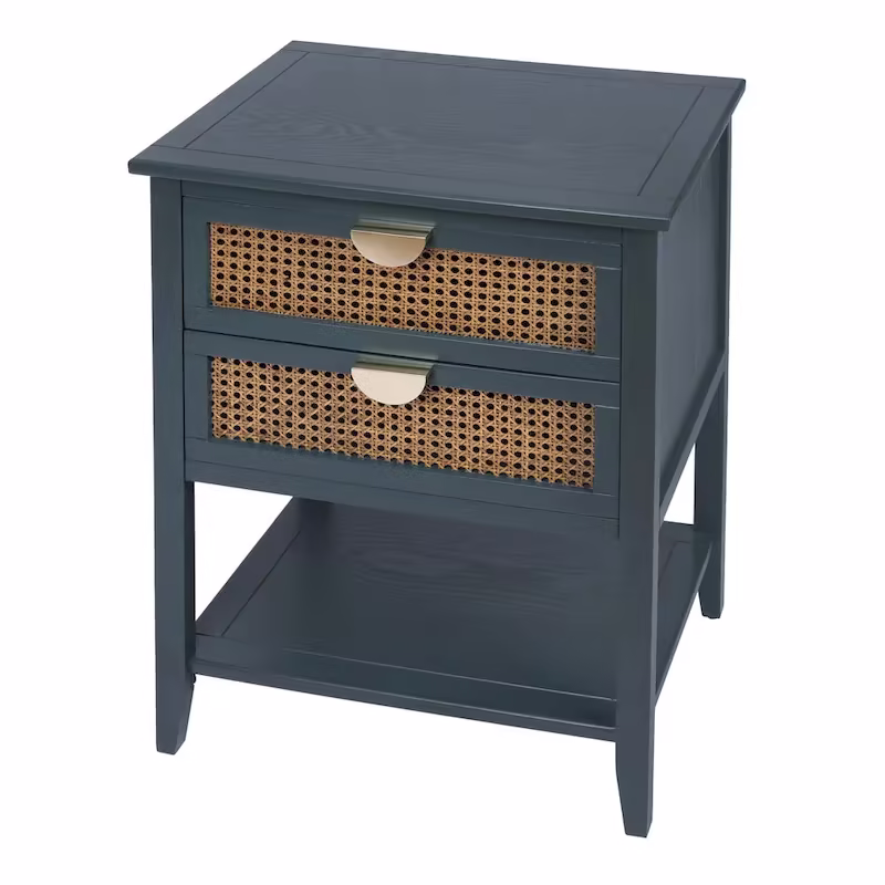 Natural Rattan 2-Drawer Side Table - Perfect for Bedroom, Living Room, or Study