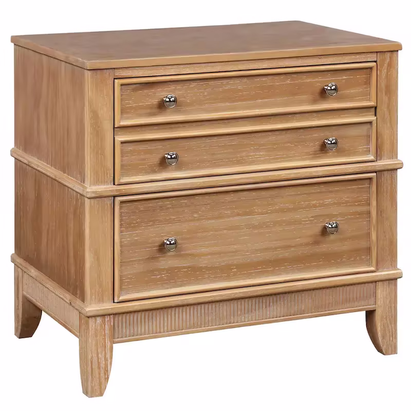 Natural Wood Nightstand with 3 Drawers