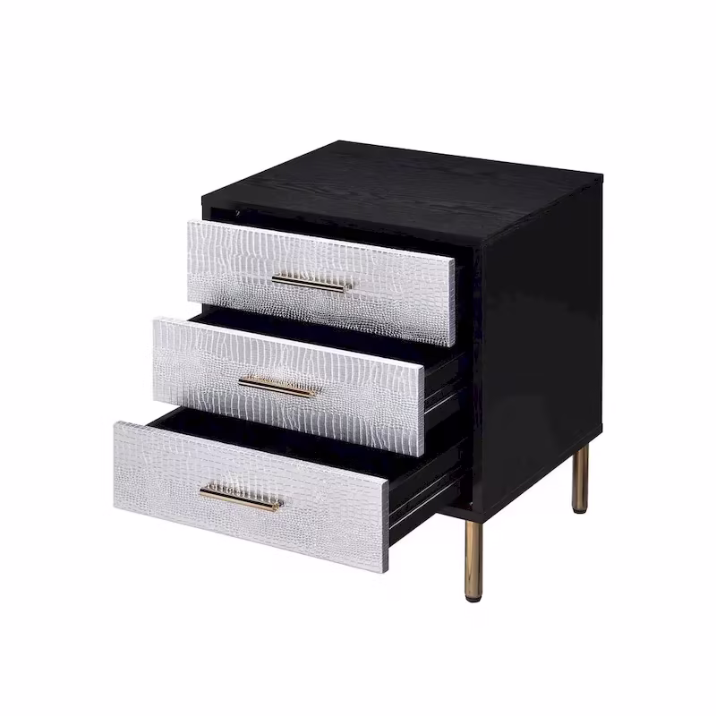 Nightstand with 3 Drawers and Metal Legs