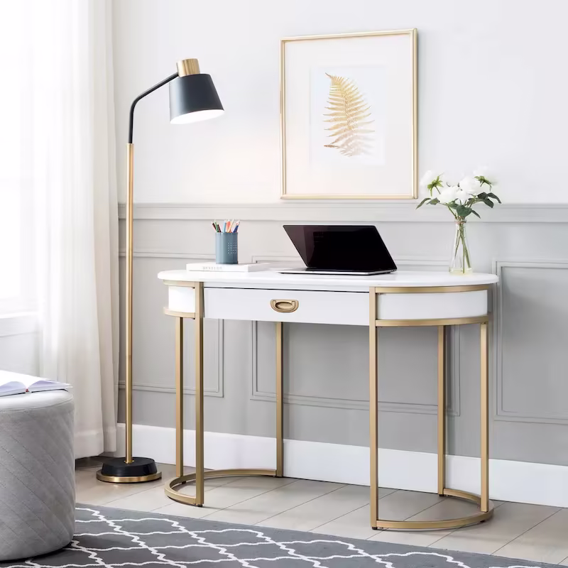 Oval Vanity Desk with Drawer and Drop-Down Front