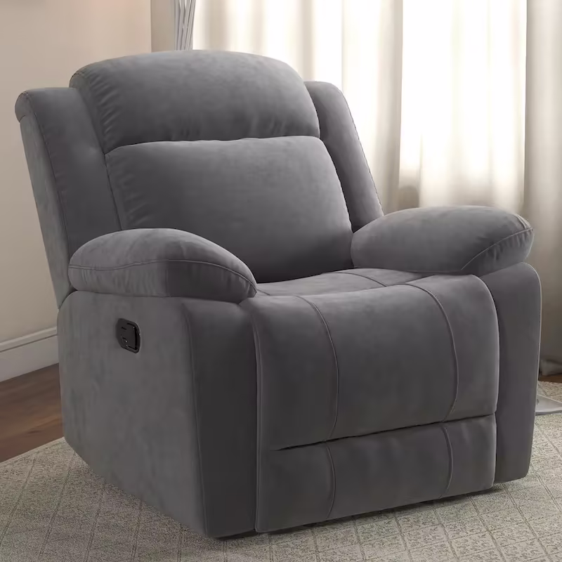 Overstuffed Arm and Back Manual Recliner Chair