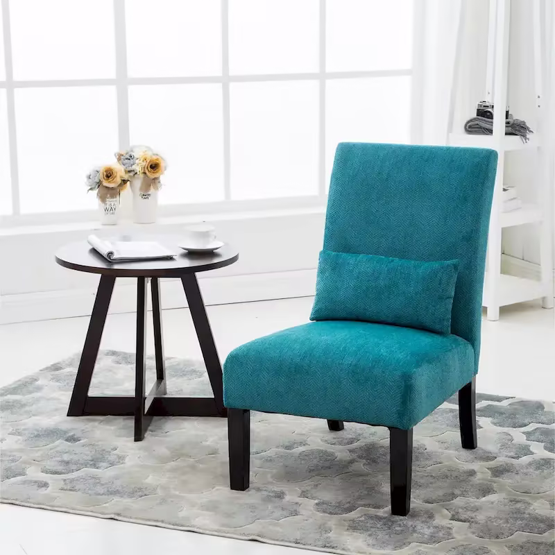 Porch & Den Vista Armless Chenille Accent Chair with Kidney Pillow
