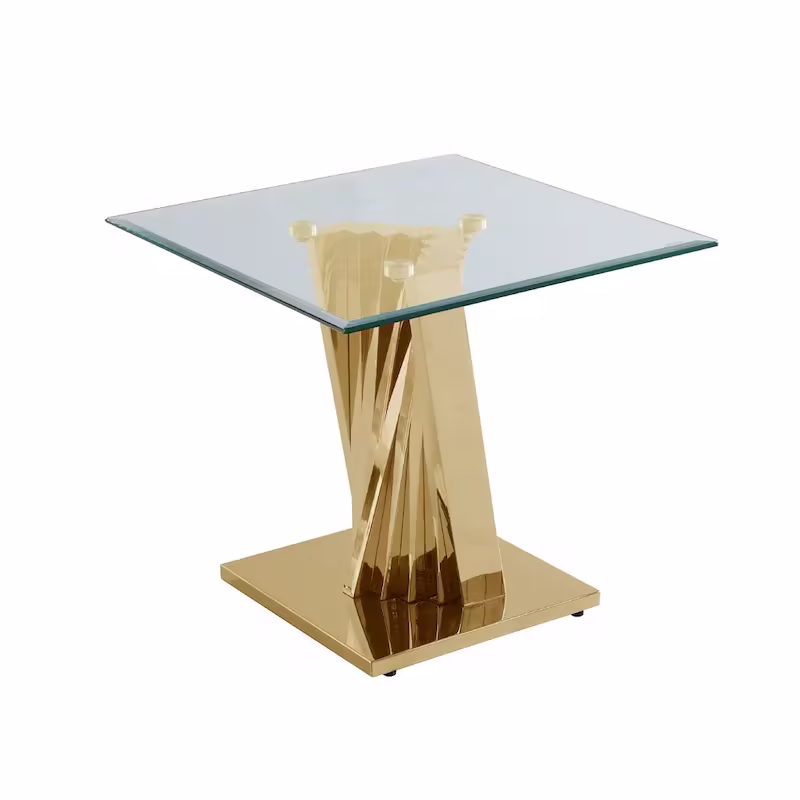 Premium Modern Glass End Table with Elegant Gold Spiral Base
