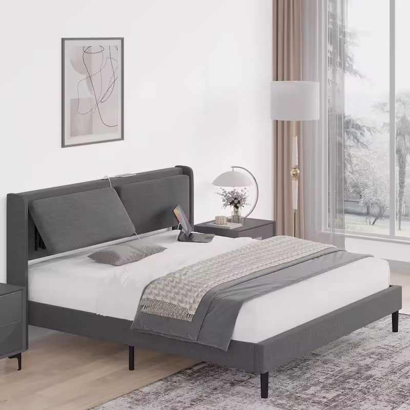 Queen Bed Frame Featuring USB Charging Ports