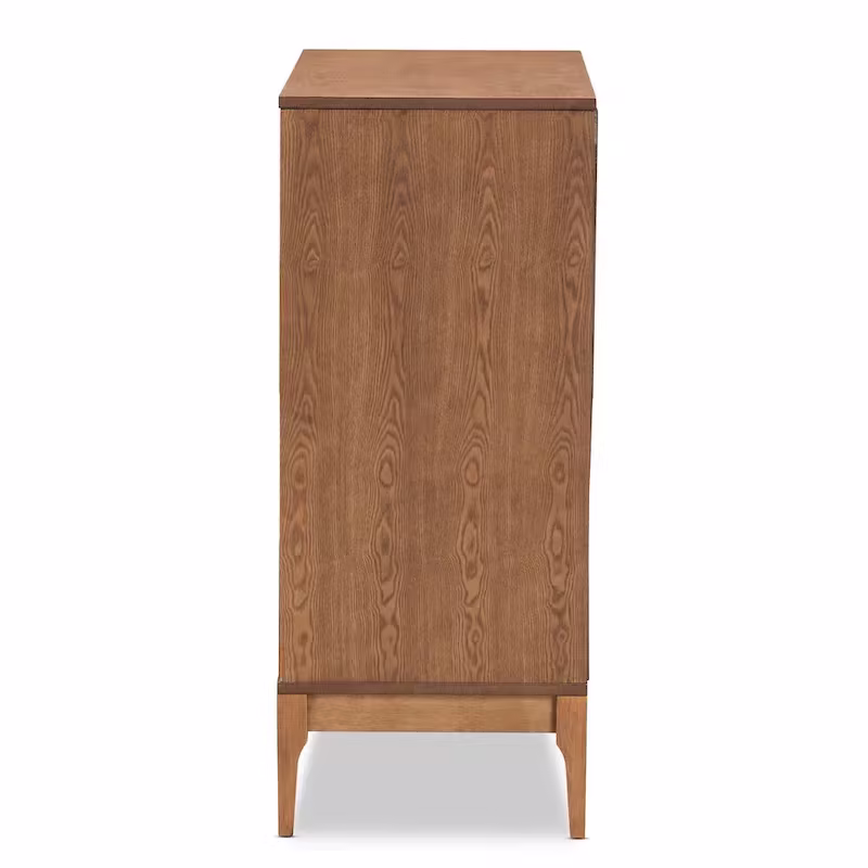 Ramiel Mid-Century Modern 4-Drawer Chest in Ash Walnut with Rattan Accents