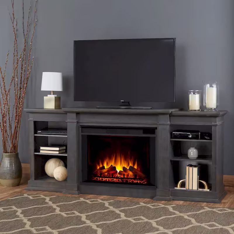 Real Flame Eliot 81" Grand Antique Grey TV Stand with Electric Fireplace