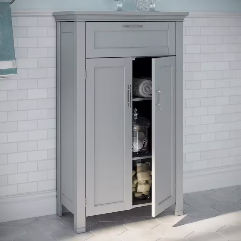 RiverRidge Somerset Gray Two-Door Storage Cabinet for Bathroom and Laundry with Drawer and Adjustable Shelf