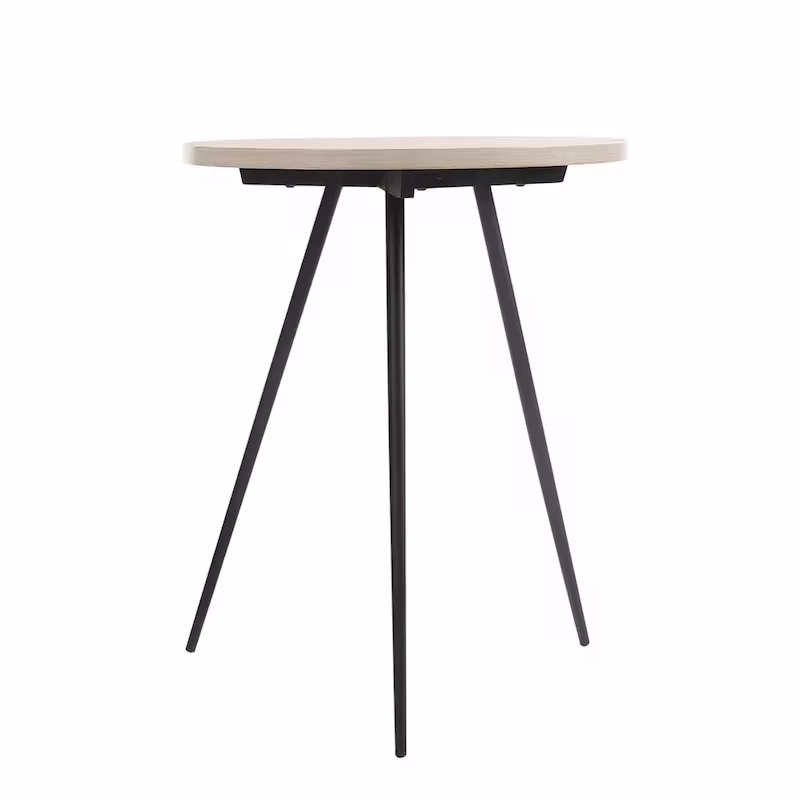 Round Oak White and Black Side Table with Metal Base