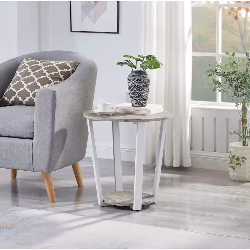 Roundhill Furniture Elysian Modern Round End Table with Storage Shelf