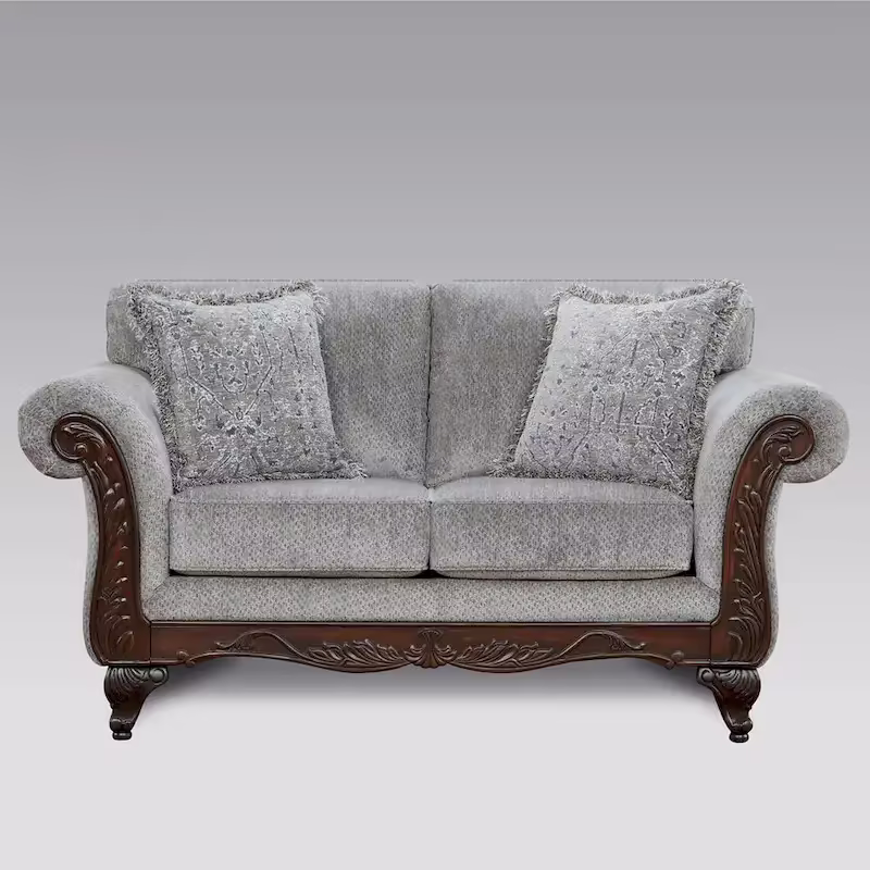 Roundhill Furniture Hernen Carved Wooden Frame Loveseat