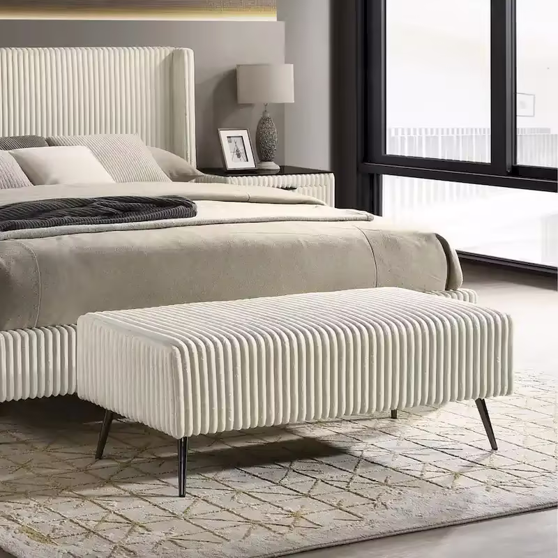 Roundhill Furniture Mavela Wide Wale Corduroy Upholstered Bench