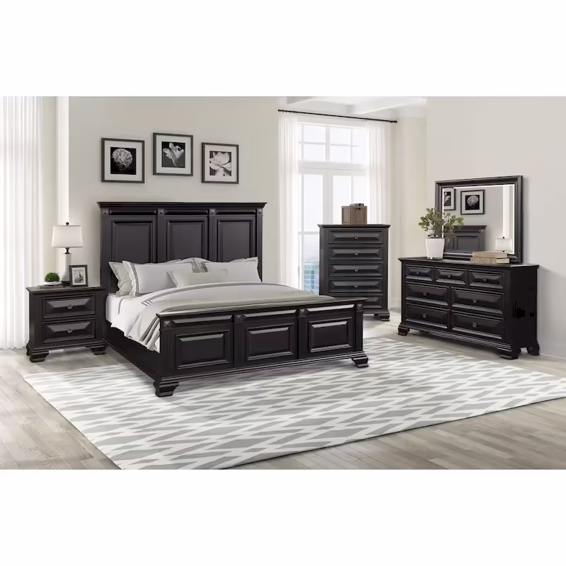Roundhill Furniture Renova Vintage Black Wooden Bedroom Collection
