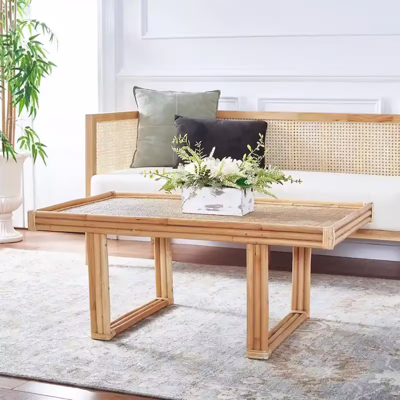 SAFAVIEH Gerdhilde Tropical Boho Coastal Rattan Rectangle Coffee Table - 47" W x 24" D x 18" H