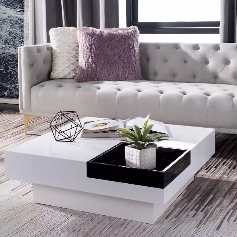 SAFAVIEH Phylis White and Black Coffee Table - Dimensions: 35.4" x 35.4" x 11.8"