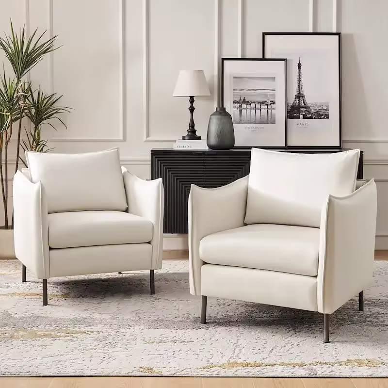 Set of 2 Christopher Modern Armchairs with Anti-Scratch Fabric and Black Metal Legs by HULALA HOME
