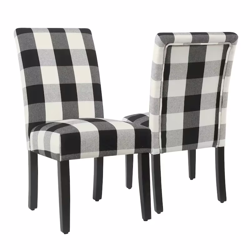 Set of 2 HomePop Black Plaid Parsons Dining Chairs