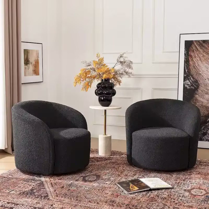 Set of 2 KINWELL 34-Inch Wide Upholstered Swivel Barrel Chairs