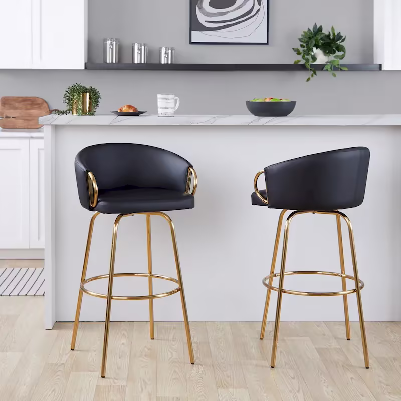 Set of 2 Lumisource Claire 30" Fixed-Height Bar Stools - Gold Metal - Dimensions: 19.5"L x 21"W x 38.25"H