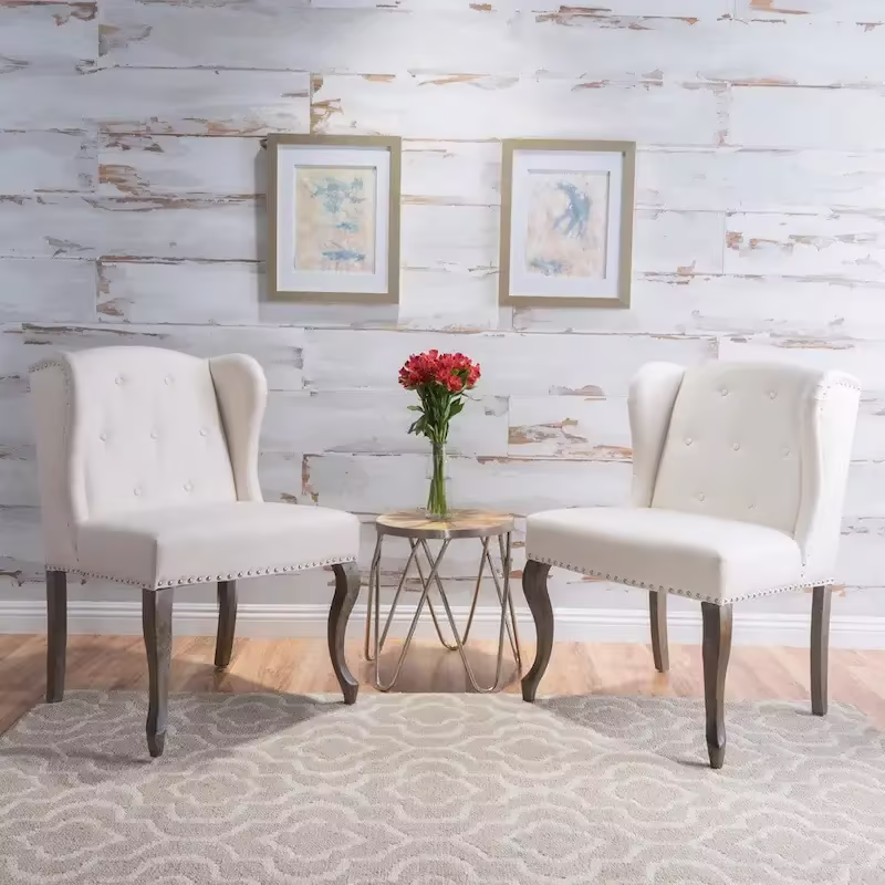 Set of 2 Niclas Wingback Studded Fabric Accent Chairs by Christopher Knight Home