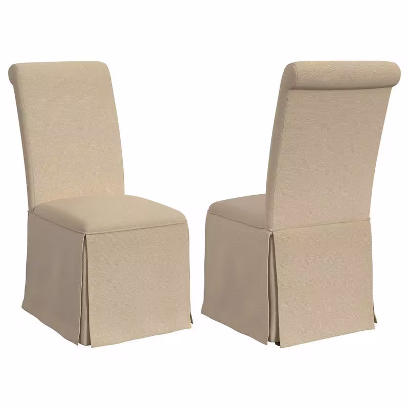 Set of 2 Shaw Dining Chairs with Tall Rolled Back and Skirted Base in Beige