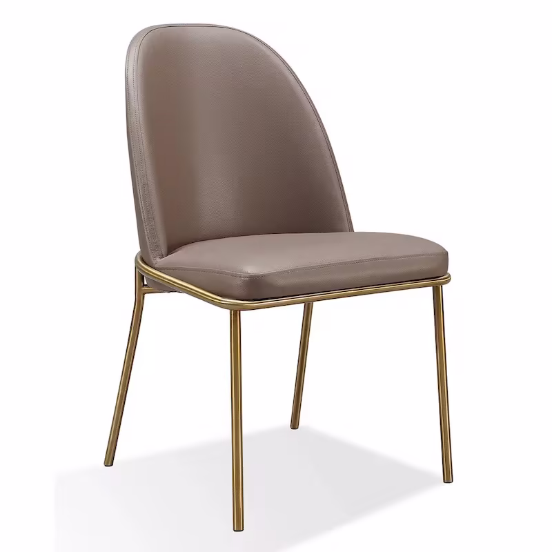 Set of 2 Taupe Faux Leather Dining Chairs with 20-Inch Brass Tubular Frame