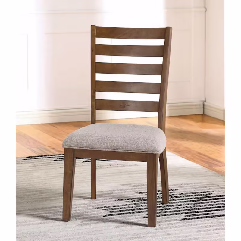 Set of 2 Walnut and Light Gray Ladder Back Side Chairs