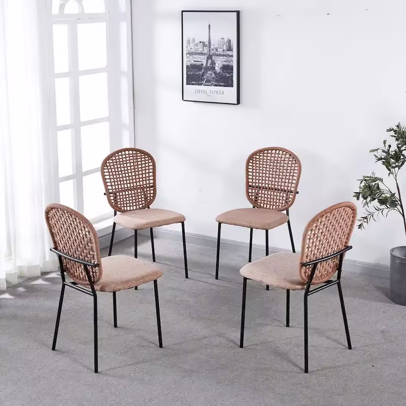 Set of 4 Upholstered Sennit Dining Chairs Featuring Sturdy Metal Legs