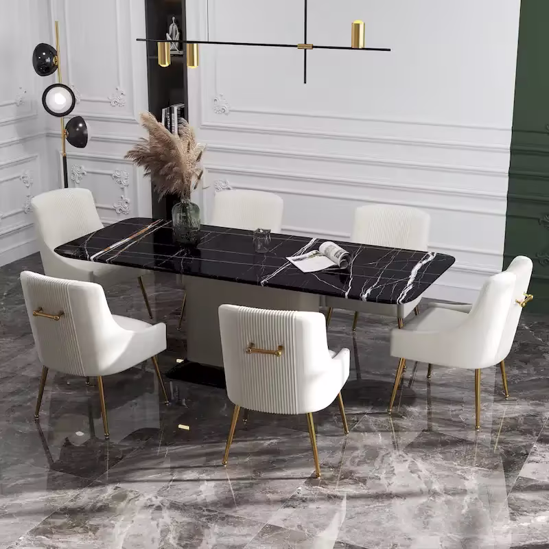 SEYNAR Set of 6 Modern Glam Boucle Velvet Dining or Vanity Chairs with Rear Handle