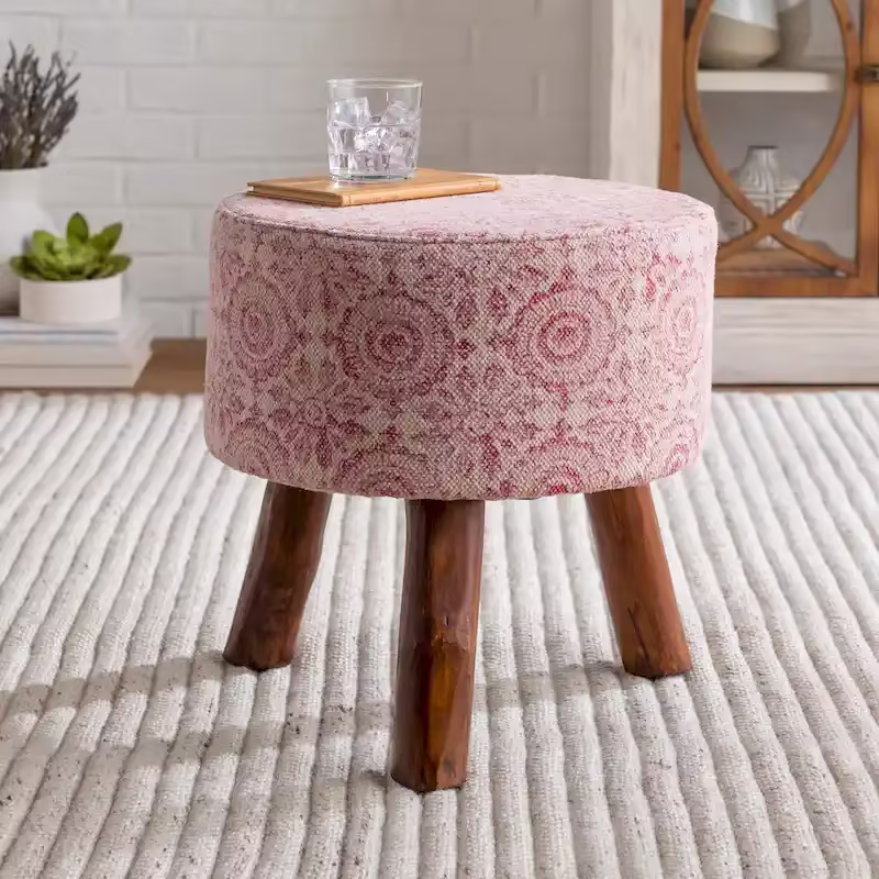 Shantanu Pink Bohemian Wooden Stool
