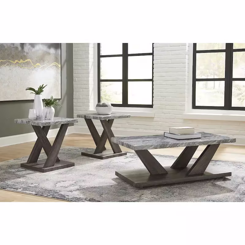 Signature Design by Ashley Bensonale Gray 3-Piece Table Set - Dimensions: 48W x 24D x 18H