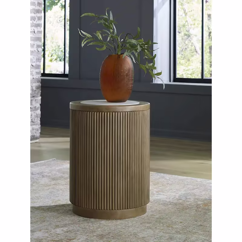 Signature Design by Ashley Camdill Light Brown and White End Table - Dimensions: 18.13" W x 18.13" D x 23.75" H