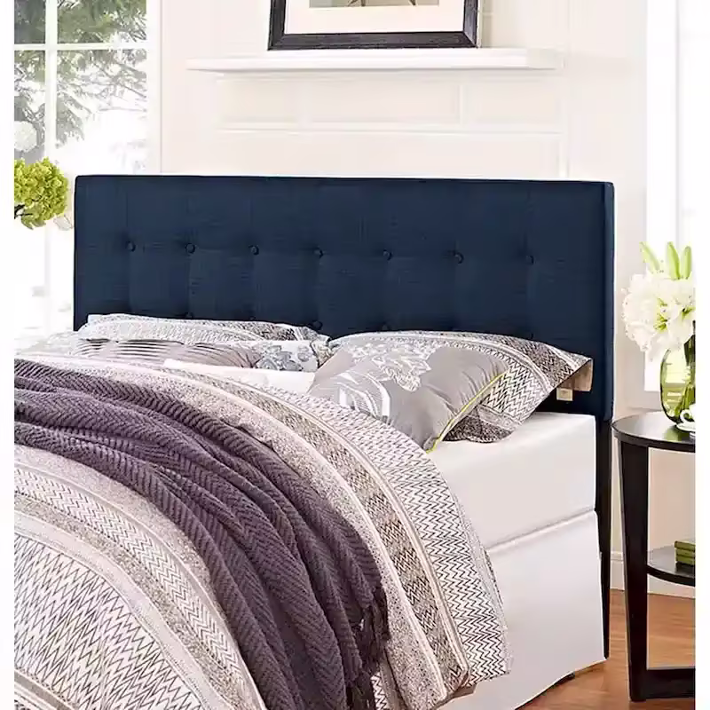 Hixson Elegant Dark Blue Fabric King Size Headboard