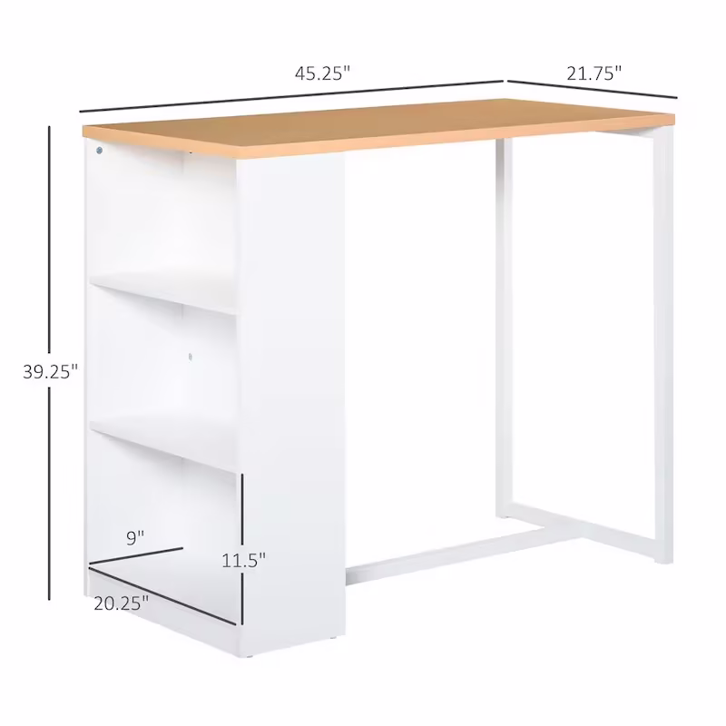 HOMCOM White Bar Table with 3-Tier Storage Shelf, Metal Frame, and Sturdy Thick Top - Ideal for Kitchen and Pub Use