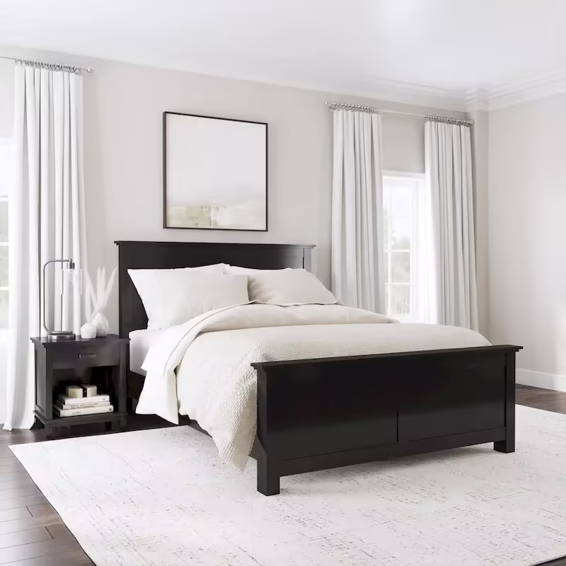 Homestyles Oak Park Black Wood Queen Bed and Nightstand Set - 2 Pieces