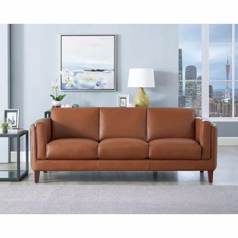 Hydeline Maui Premium Top Grain Leather Sofa with Feather, Memory Foam, and Spring Support