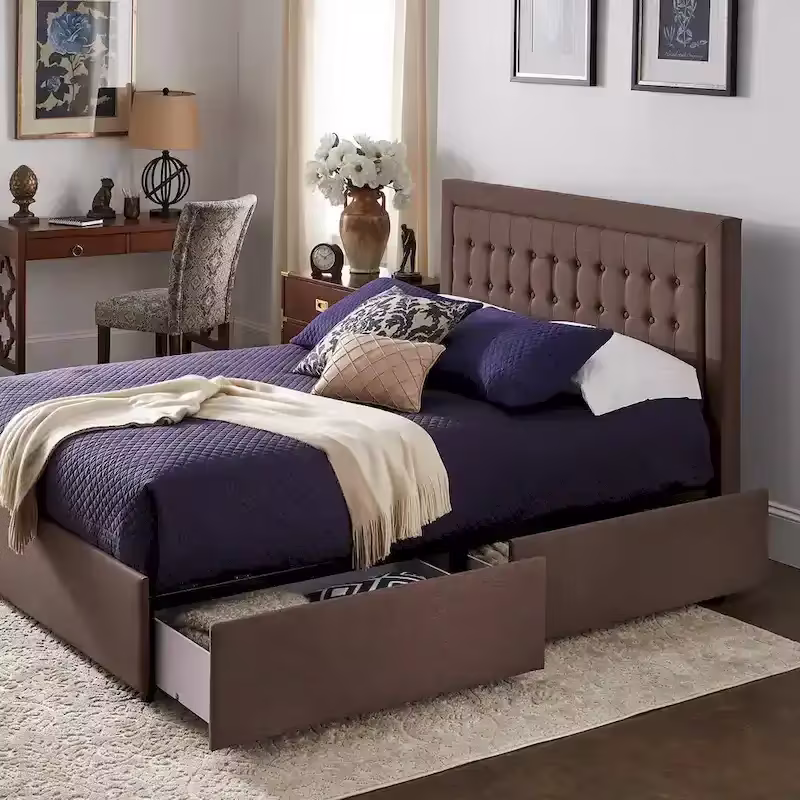 iNSPIRE Q Classic Arlert Tufted Linen Headboard Storage Platform Bed