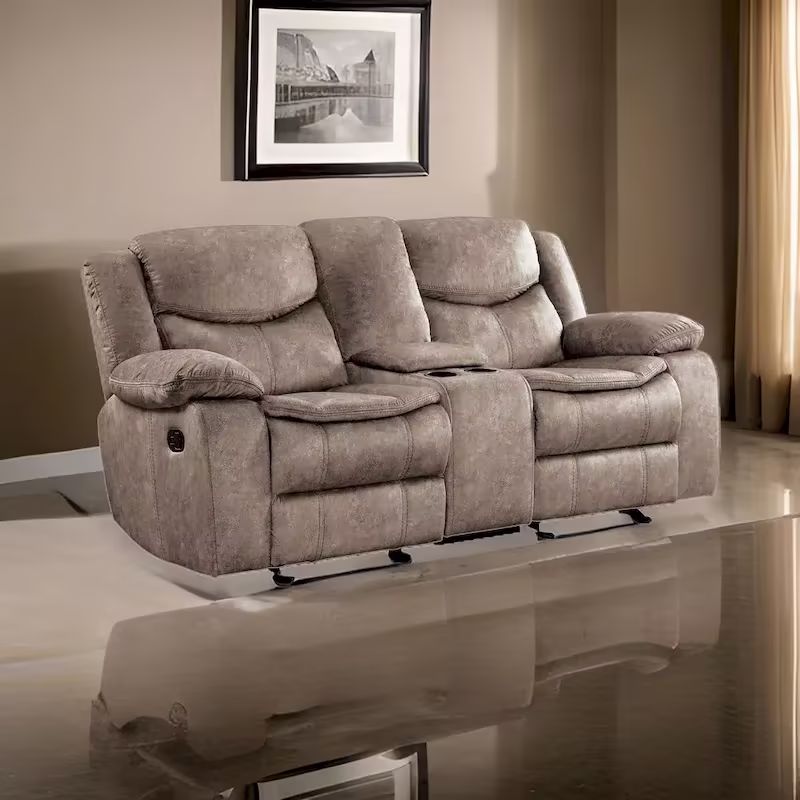 Joe 79-Inch Manual Dual Glider Recliner Loveseat with Console in Brown Microfiber