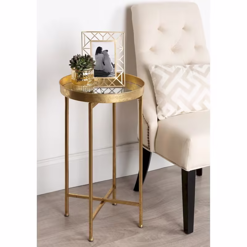 Kate and Laurel Celia Round Metal Folding Accent Table with Tray