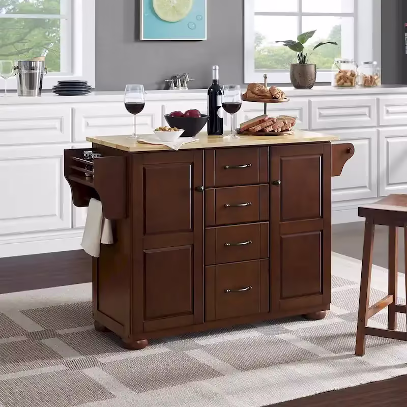 Kitchen Island Cart with Drawers Cabinets and Storage Rack on Wheels