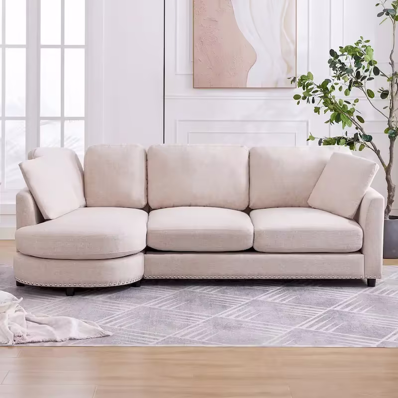 L Shape Sectional Sofa with Chaise and Cushioned Seating