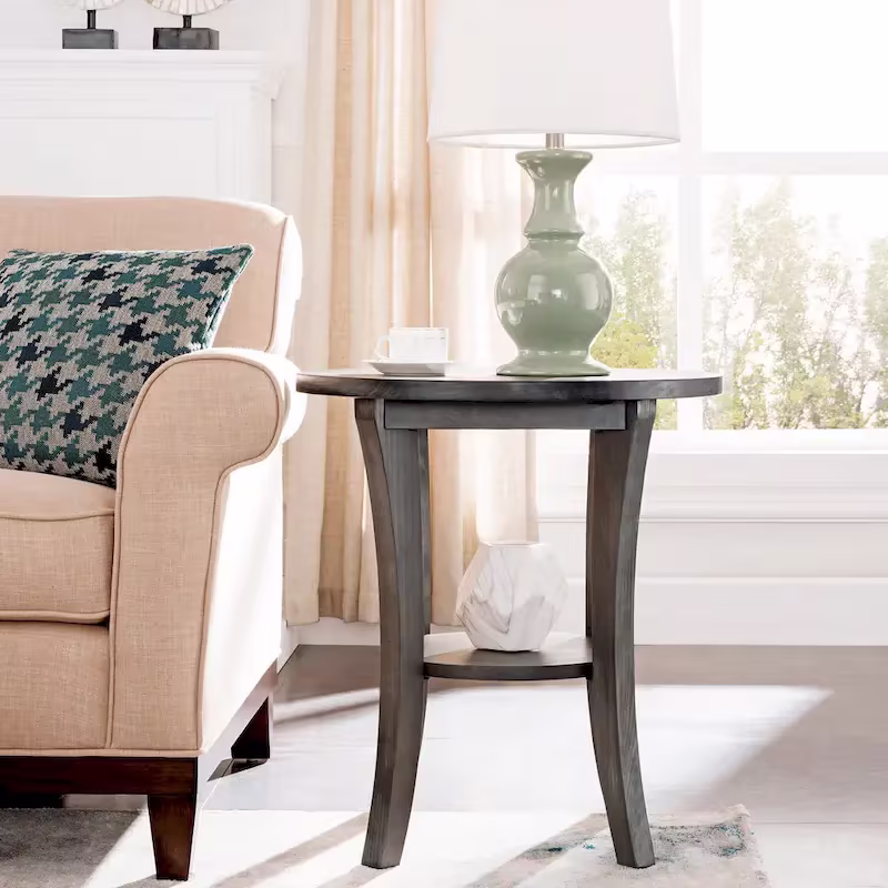 Leick Home Round Side Table Featuring a Convenient Shelf