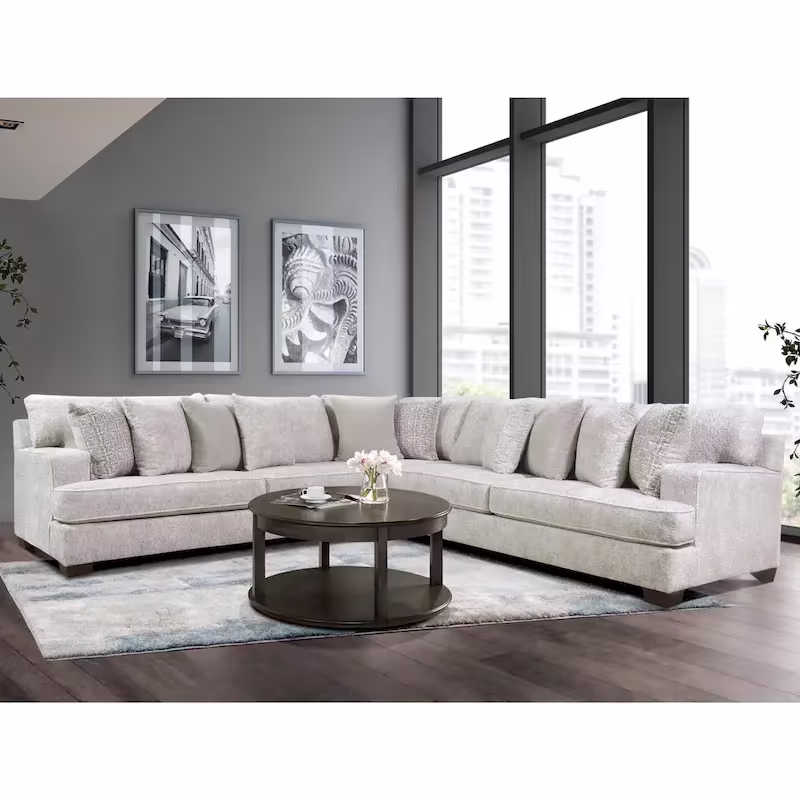 Loty Modern Beige Chenille Symmetrical L-Shaped Sectional Sofa by Furniture of America