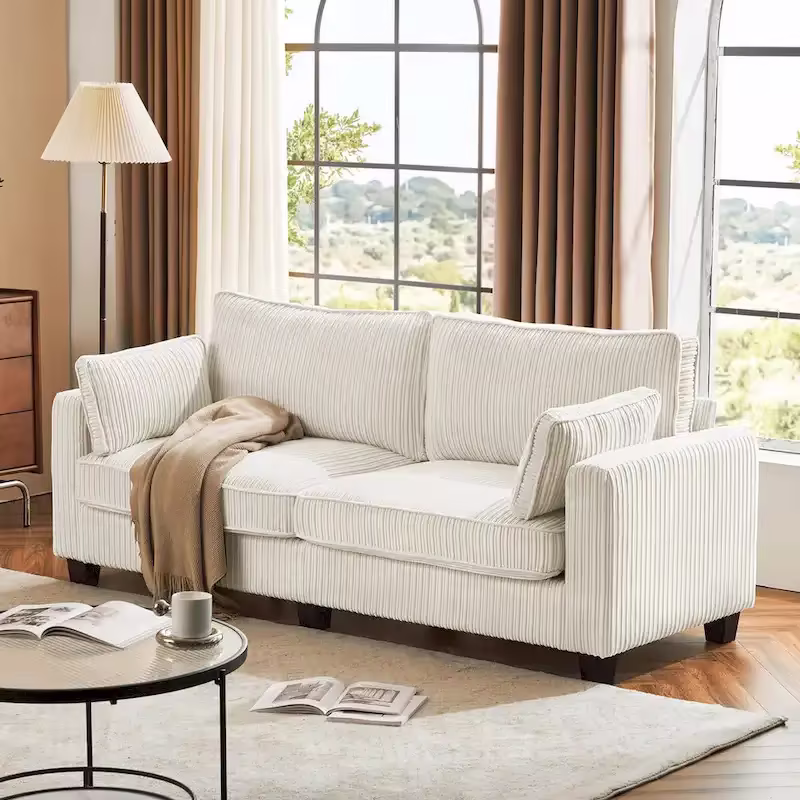LUE BONA 81 Contemporary Corduroy 3-Seater Sofa - Upholstered Polyester Rectangle Design with Wooden Base for Living Room