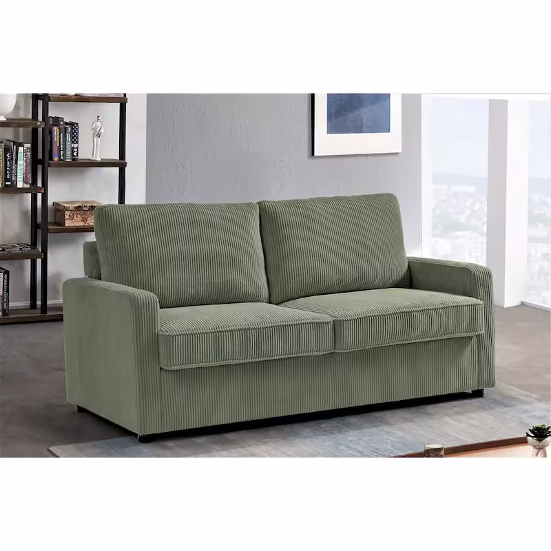 Manchester 70-Inch Square Arm Sofa Bed in Polyester Corduroy