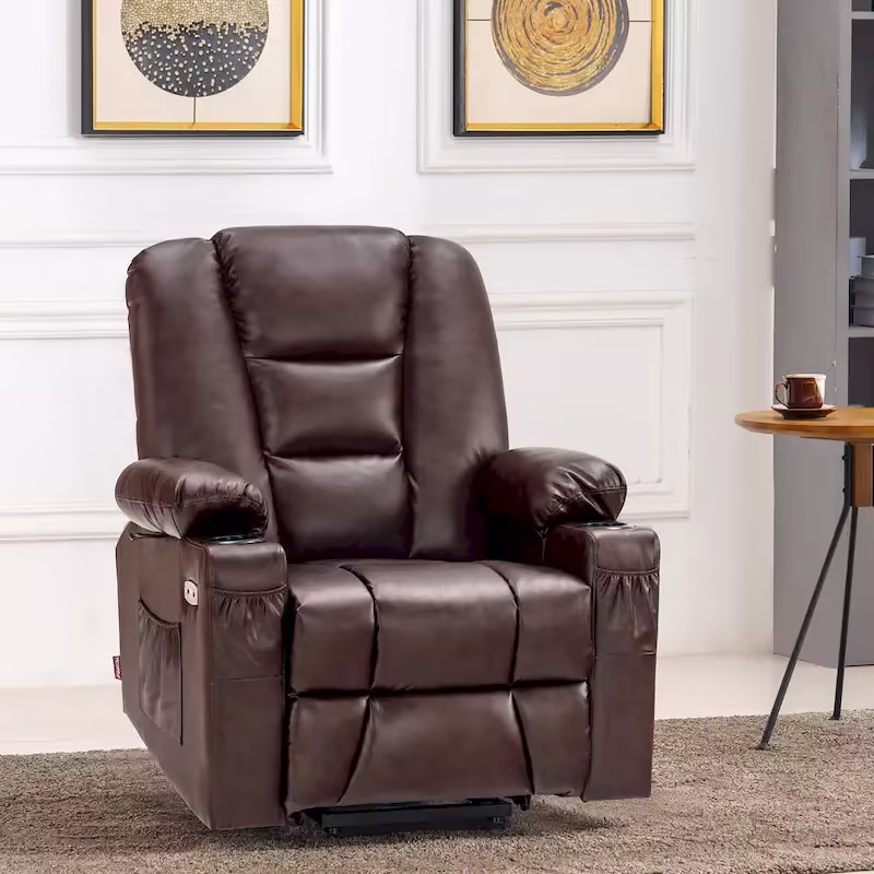 MCombo Compact Power Lift Recliner Chair with Massage and Heat for Seniors, Faux Leather Model 7569