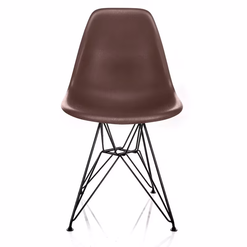 Mid-Century Modern DSR Dining Accent Side Chair with Brown Wood Grain Finish and Black Eiffel Steel Legs - Nature Series