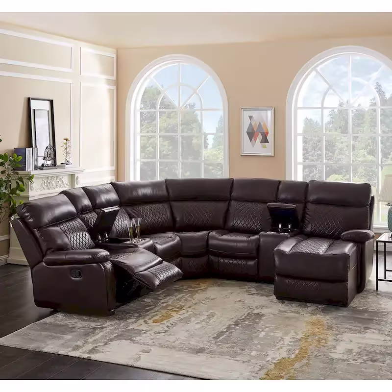 Mid-Century Modern Faux Leather Reclining Sectional Sofa