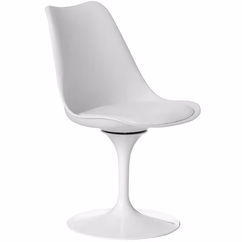 Mid-Century Modern Swivel Tulip Accent Chair with Plush Cushioned Seat in White Polypropylene